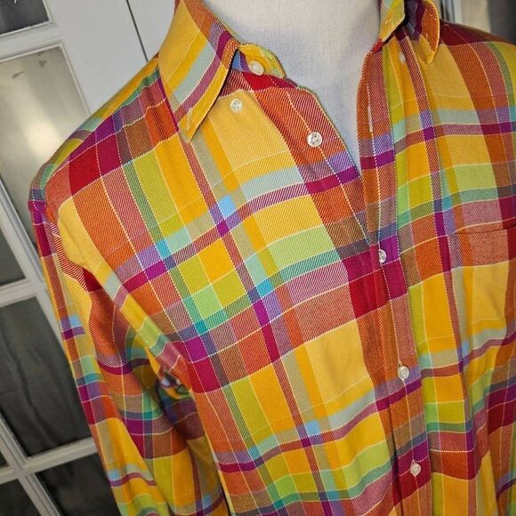 Paul & Shark Yachting Mens Yellow Red Orange Plaid Flannel Shirt Large - Picture 3 of 4